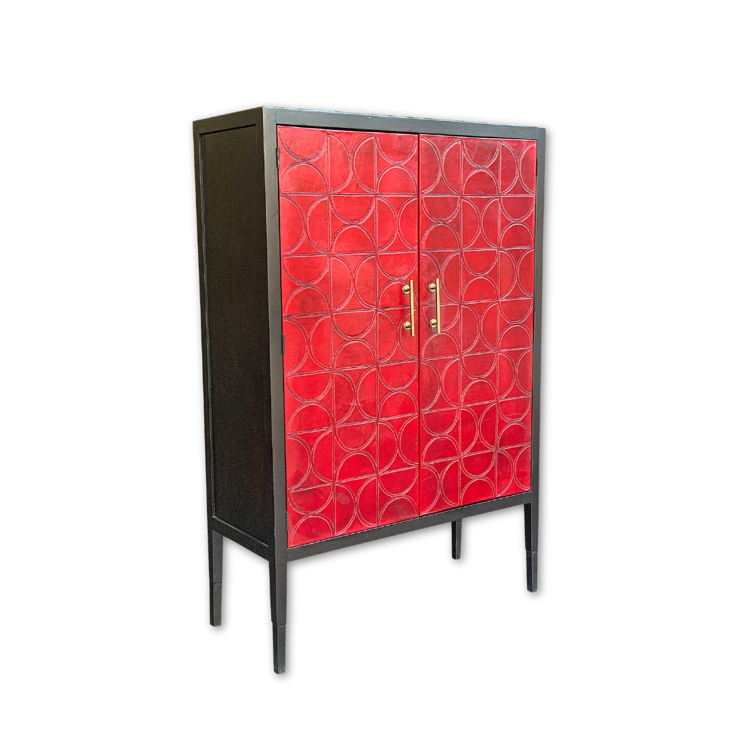 Alma Wine Cabinet Red Leather