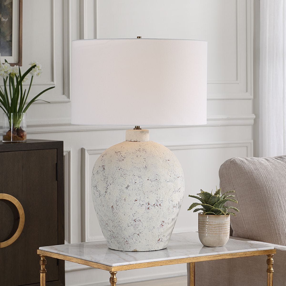 White Speckled Table Lamp