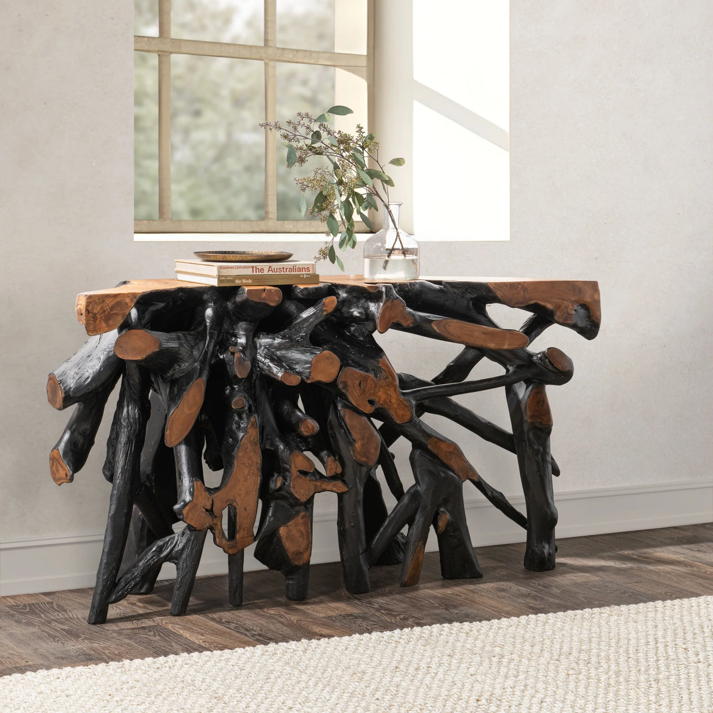 Black Brown Root Console Table