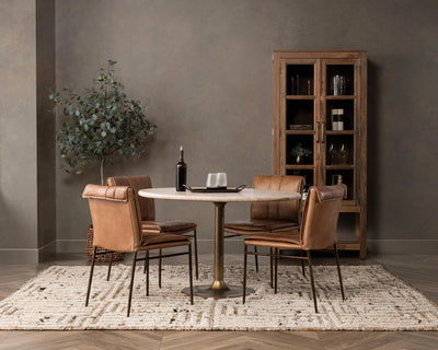 Tan Travertine Round Tulip Table