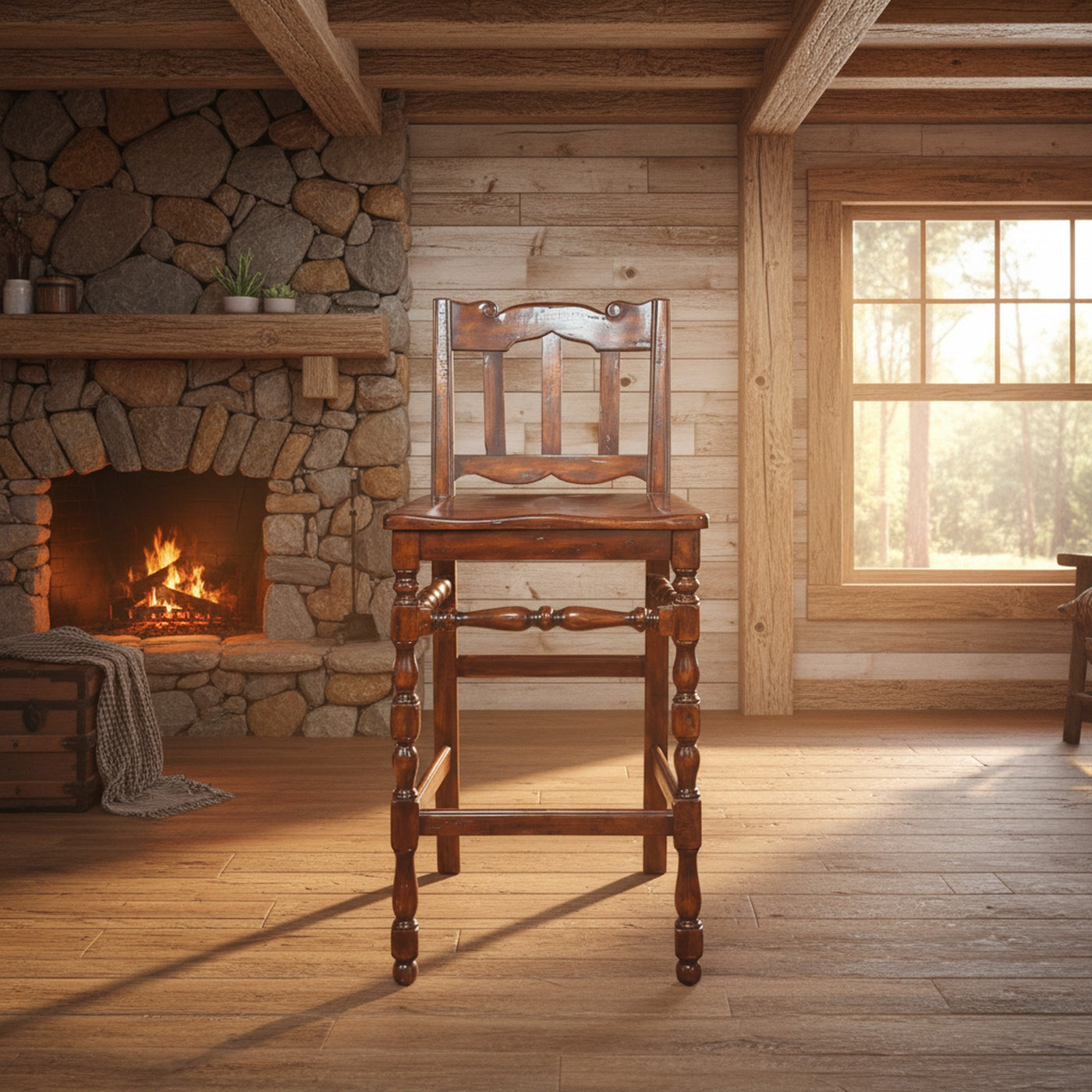 Antique Hardwood Bar Stool