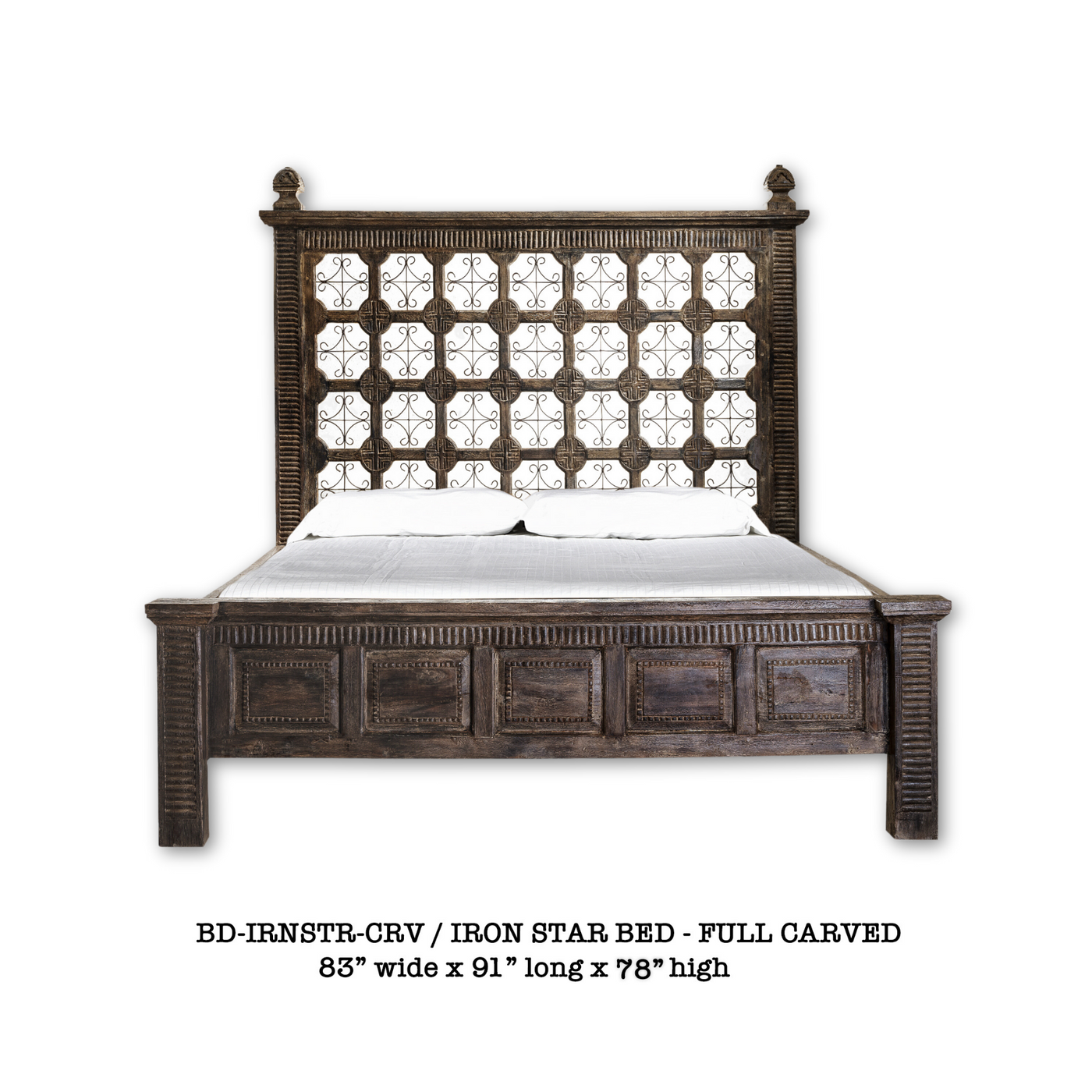 Iron Star King Bed With Full Carving