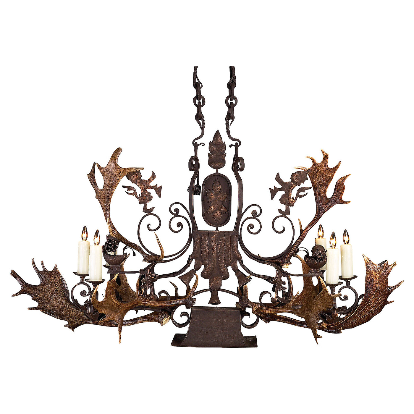 Medallion Chandelier with Antlers and Downlight