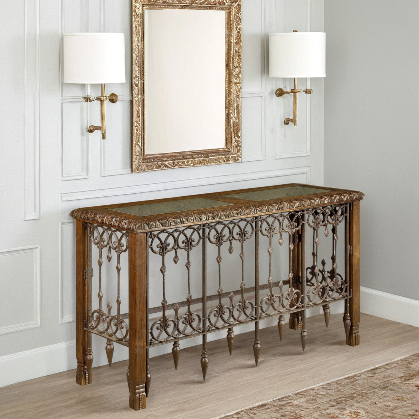Iron with Granite Top Console Table
