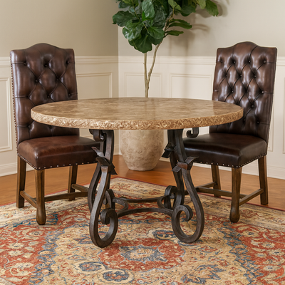 Travertine Top W/ Montecillo Iron Base