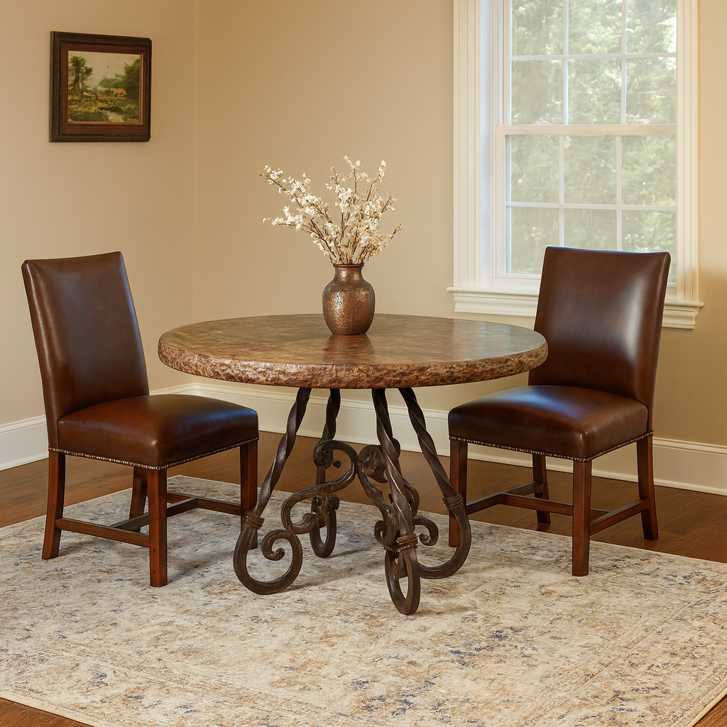 Travertine Top W/ Talavera Iron Base