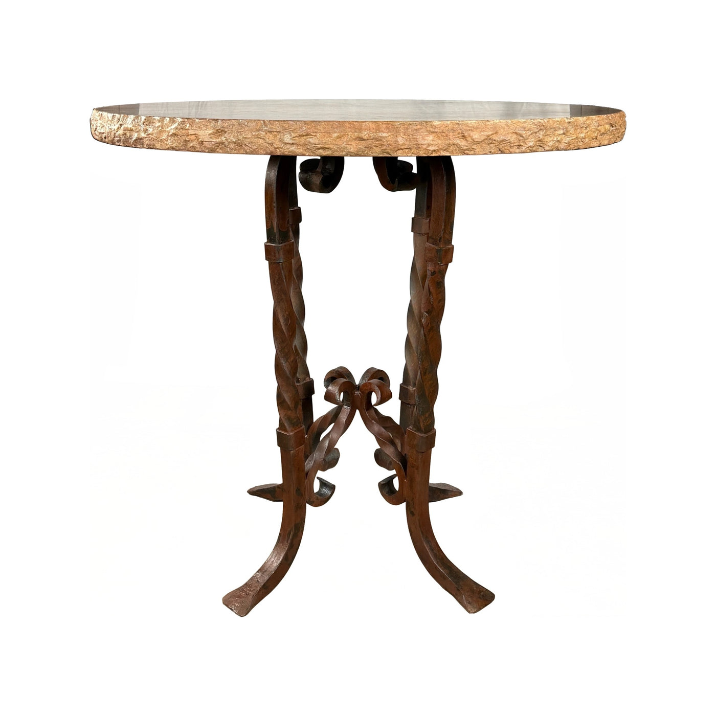 Travertine Top W/ La Villa Iron Base