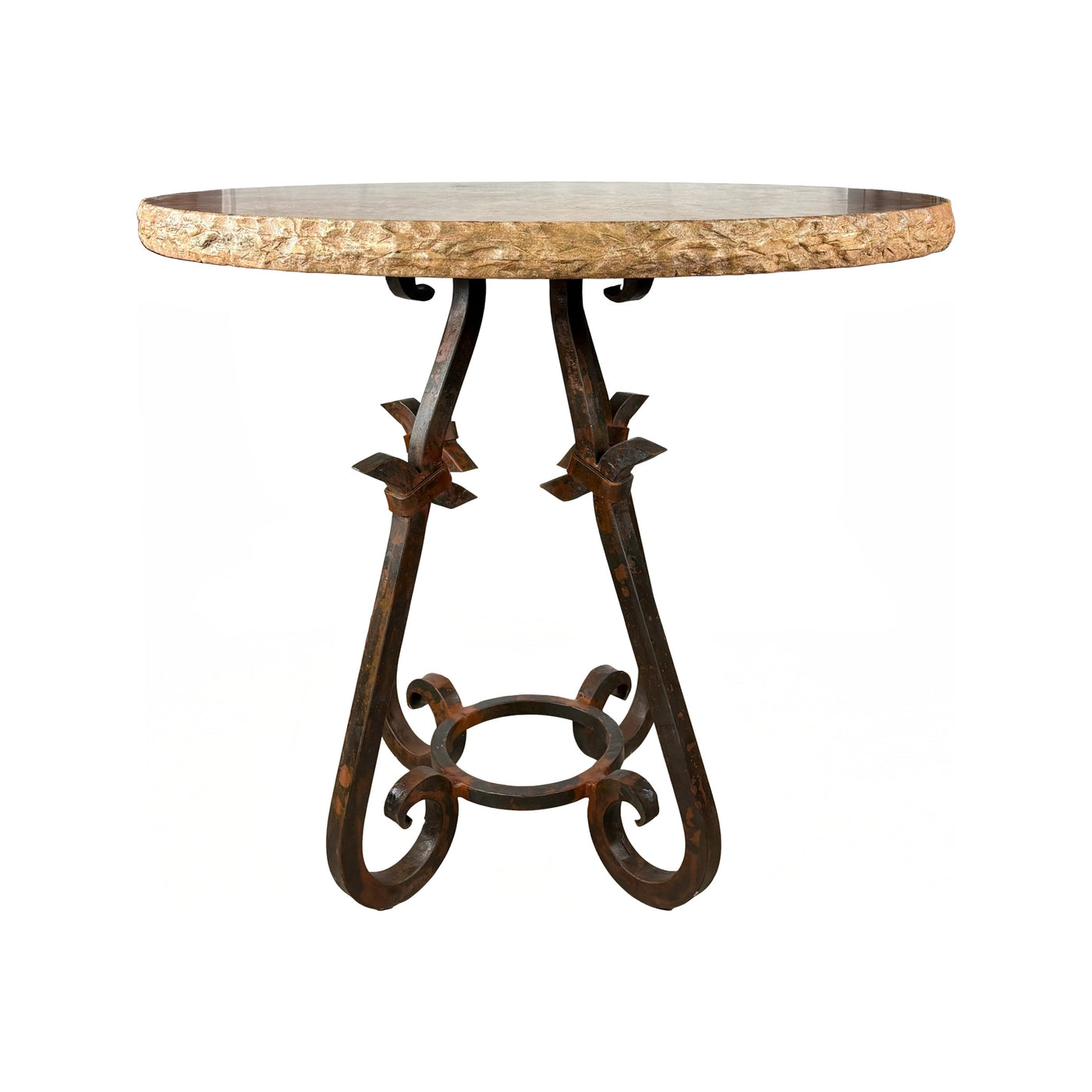 Travertine Top W/ Montecillo Iron Pub Base