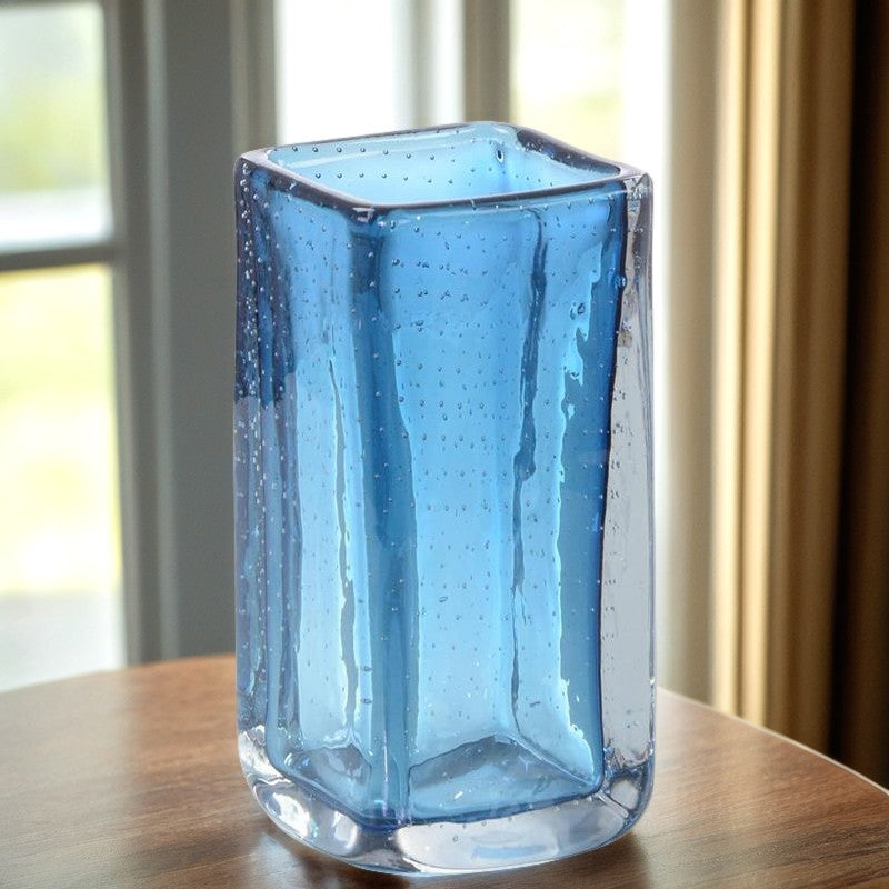 Blue Mist Bubble Glass Vase