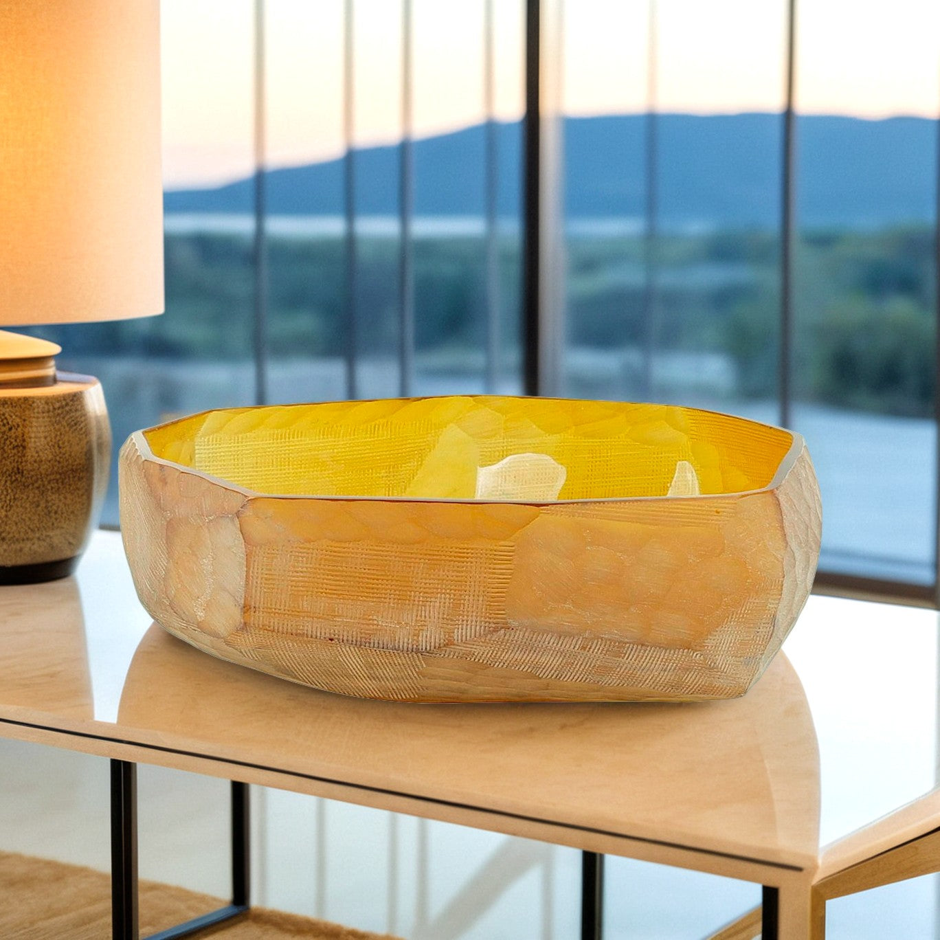 Golden Ember Faceted Bowl