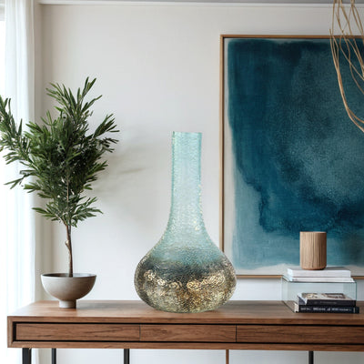 Aqua Gold Textured Glass Vase