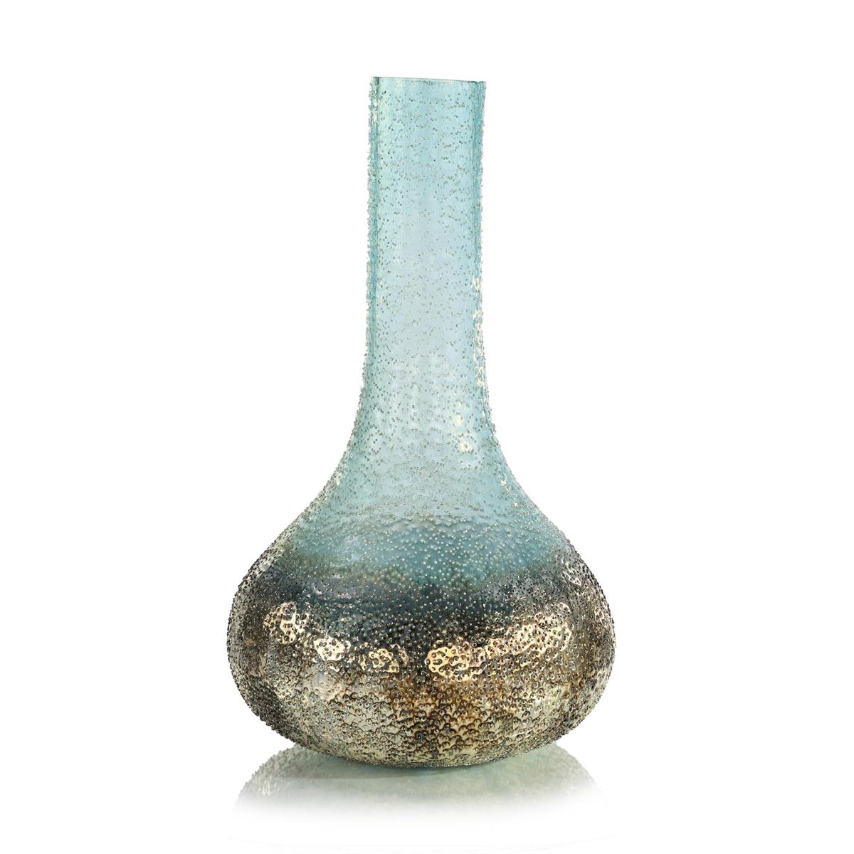 Aqua Gold Textured Glass Vase