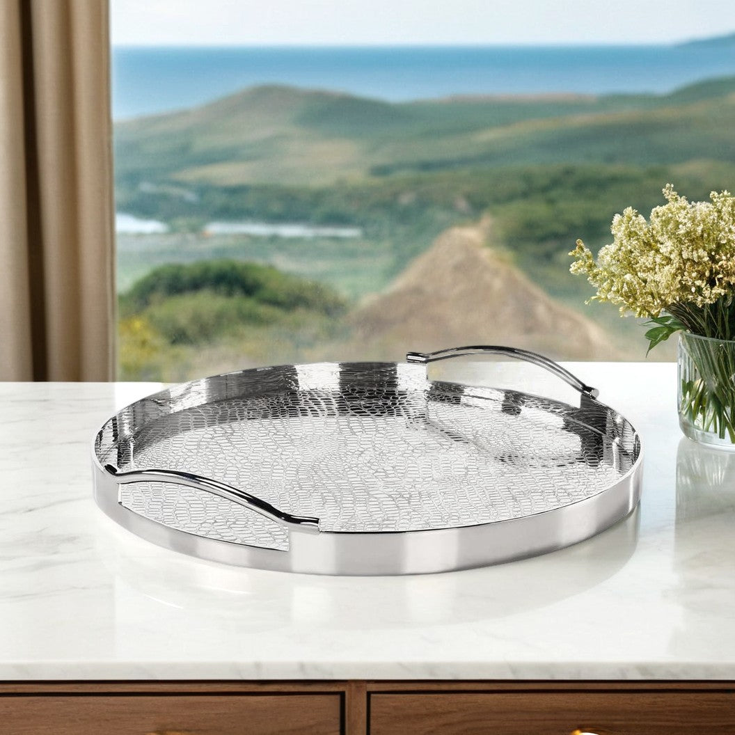 Luxe Hammered Nickel Round Tray