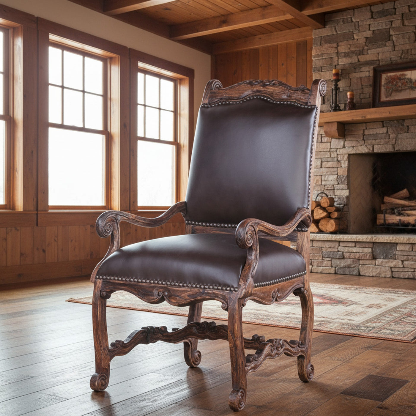 Dining Arm Chair With Leather