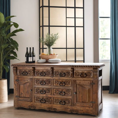 Studded Door Buffet With 10 Drawers