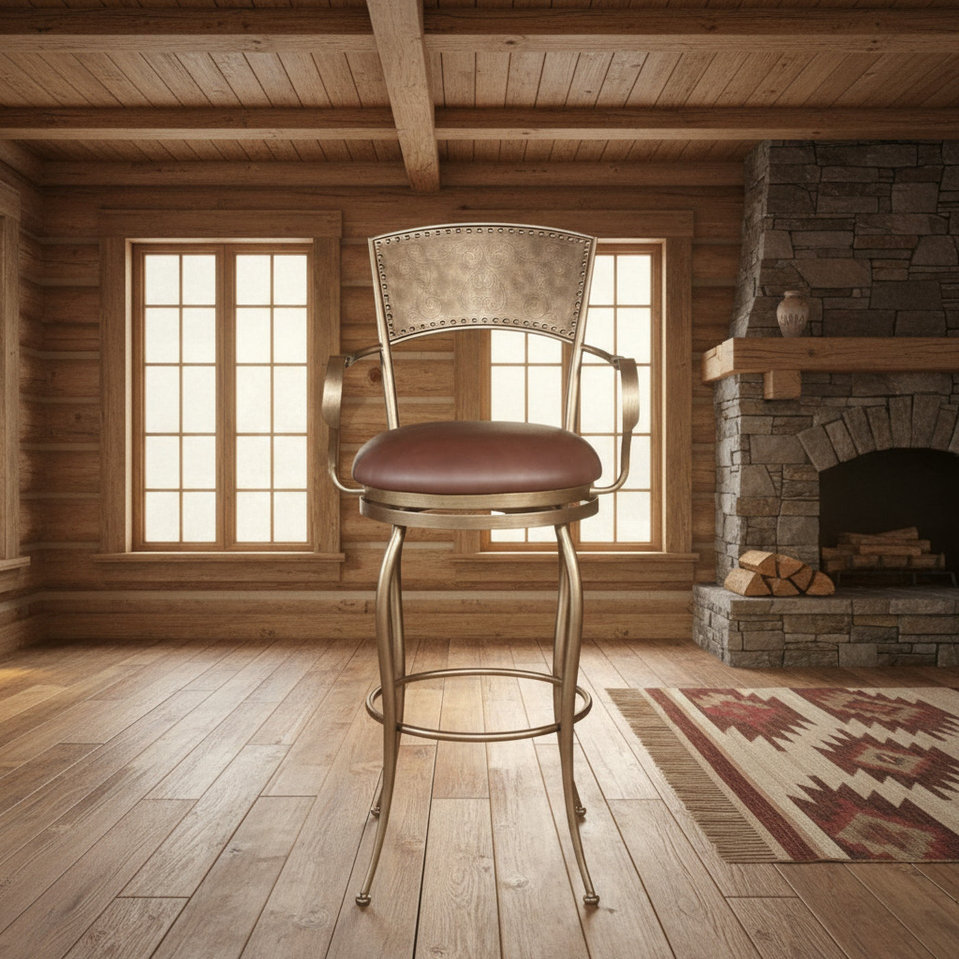 Metal Bar Stool W/ Leather Seat