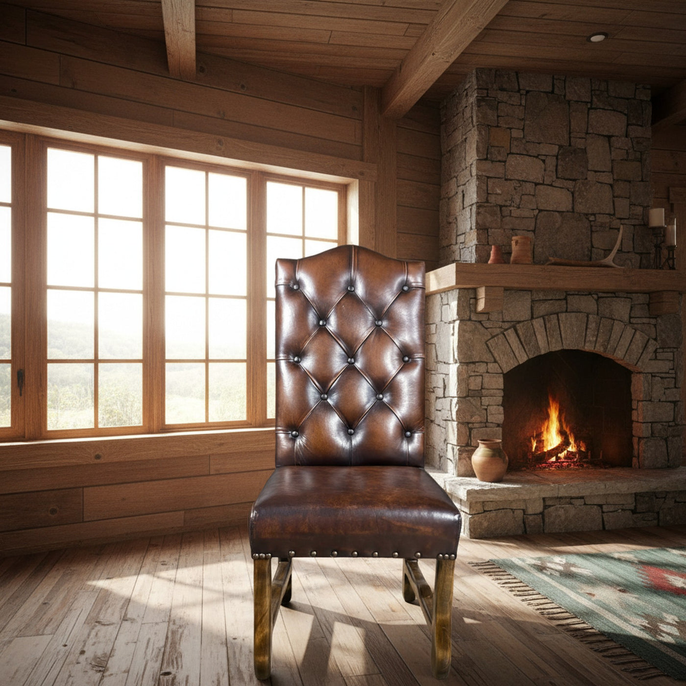 Hand Wiped Brown Leather Tufted Side Chair