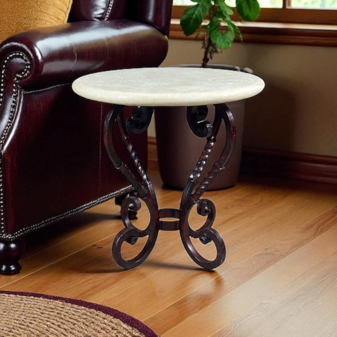 26'' Round Cream Travertine End Table