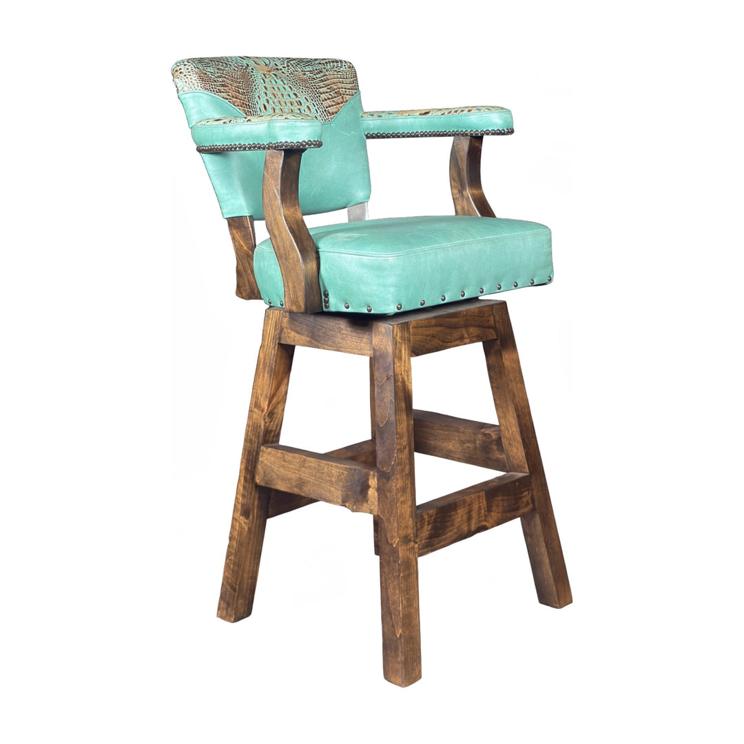 Denali Ranch Untufted Sierra Turquoise Stool – Hill Country Interiors