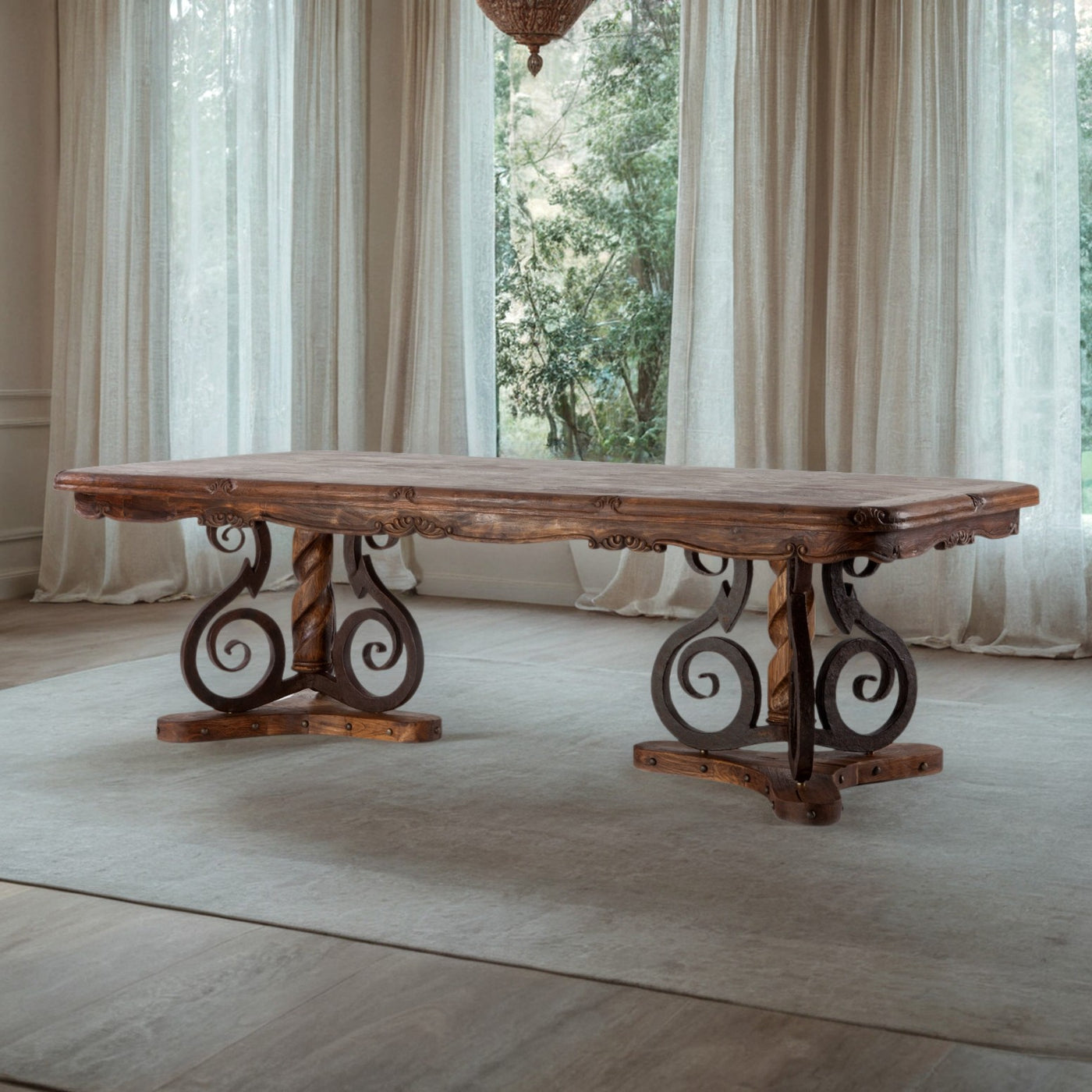 Two Iron Base Dining Table