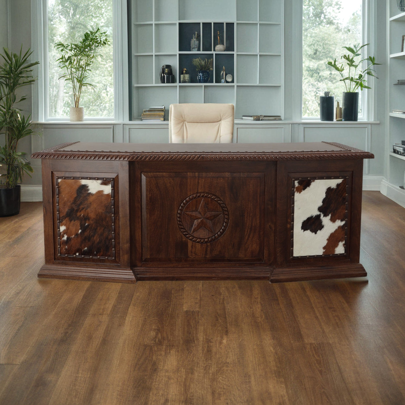 Executive Desk Hair on Hide with Hand Carved Star