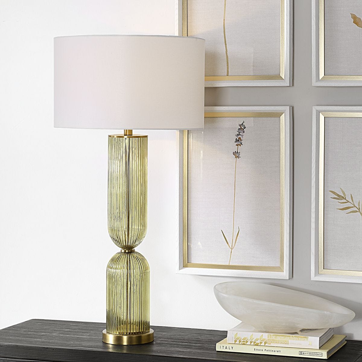 Ribbed Amber Table Lamp