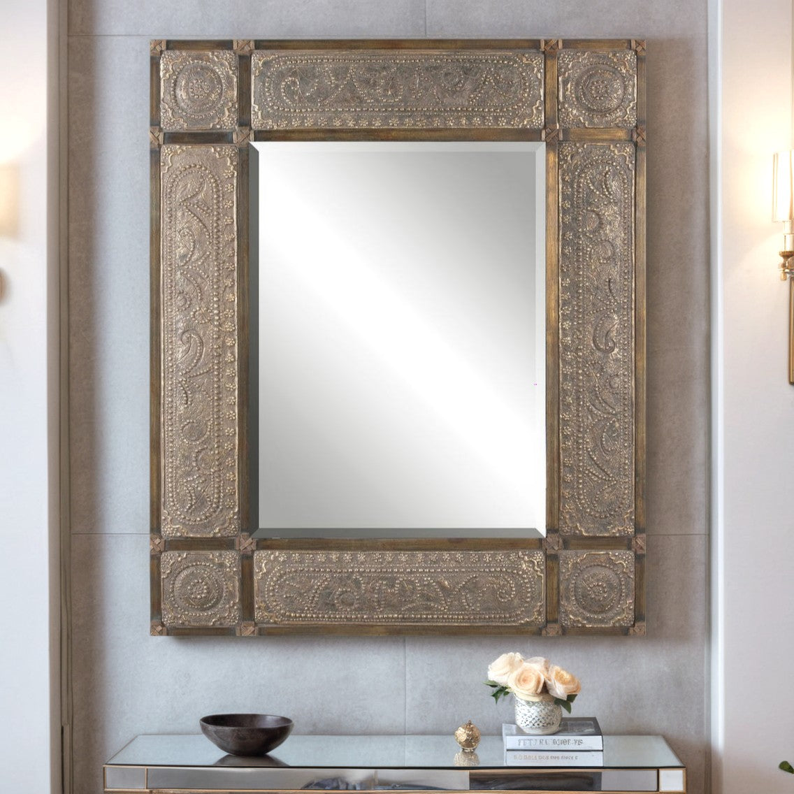 Caspian Embossed Metal Wall Mirror