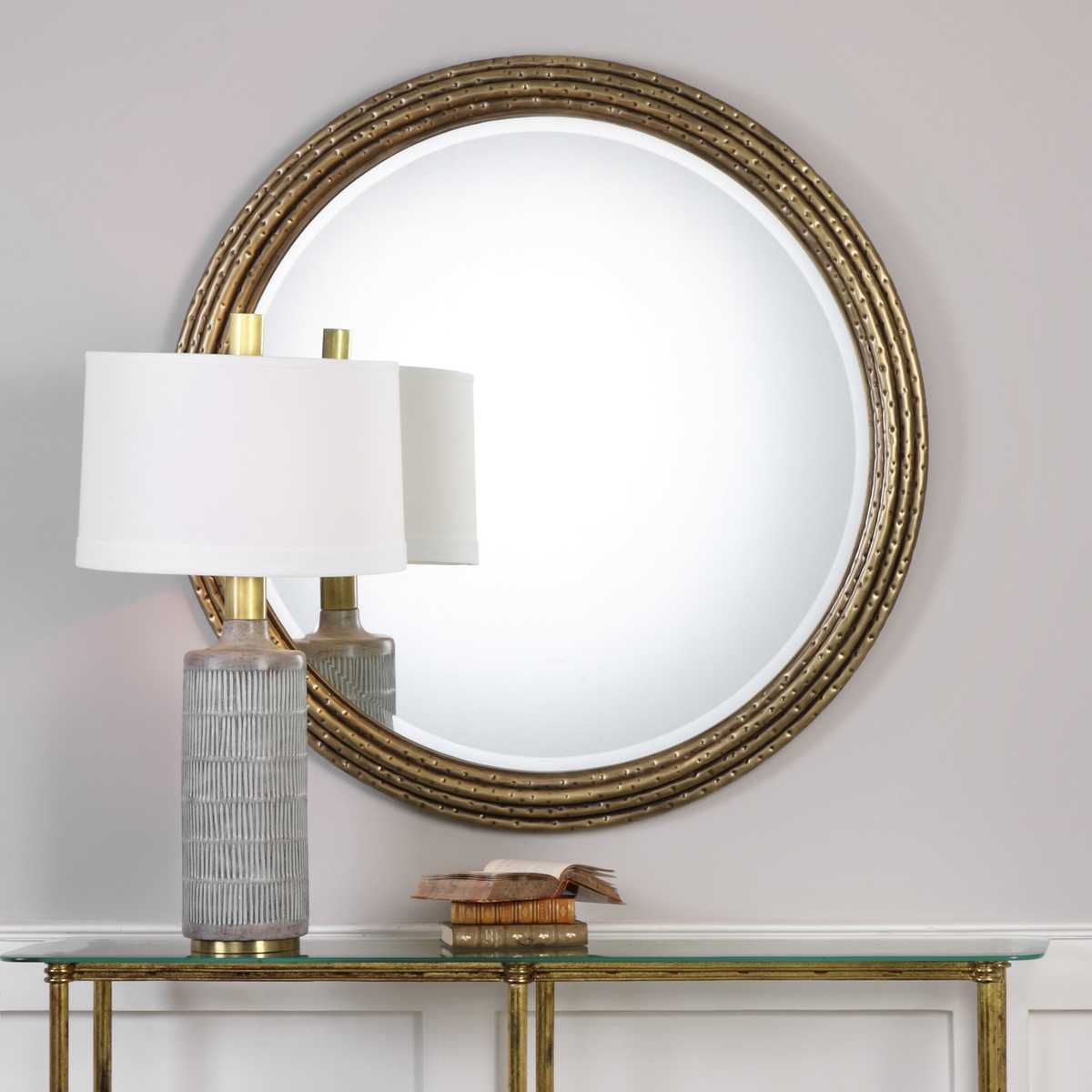 Hammered Brass Round Mirror