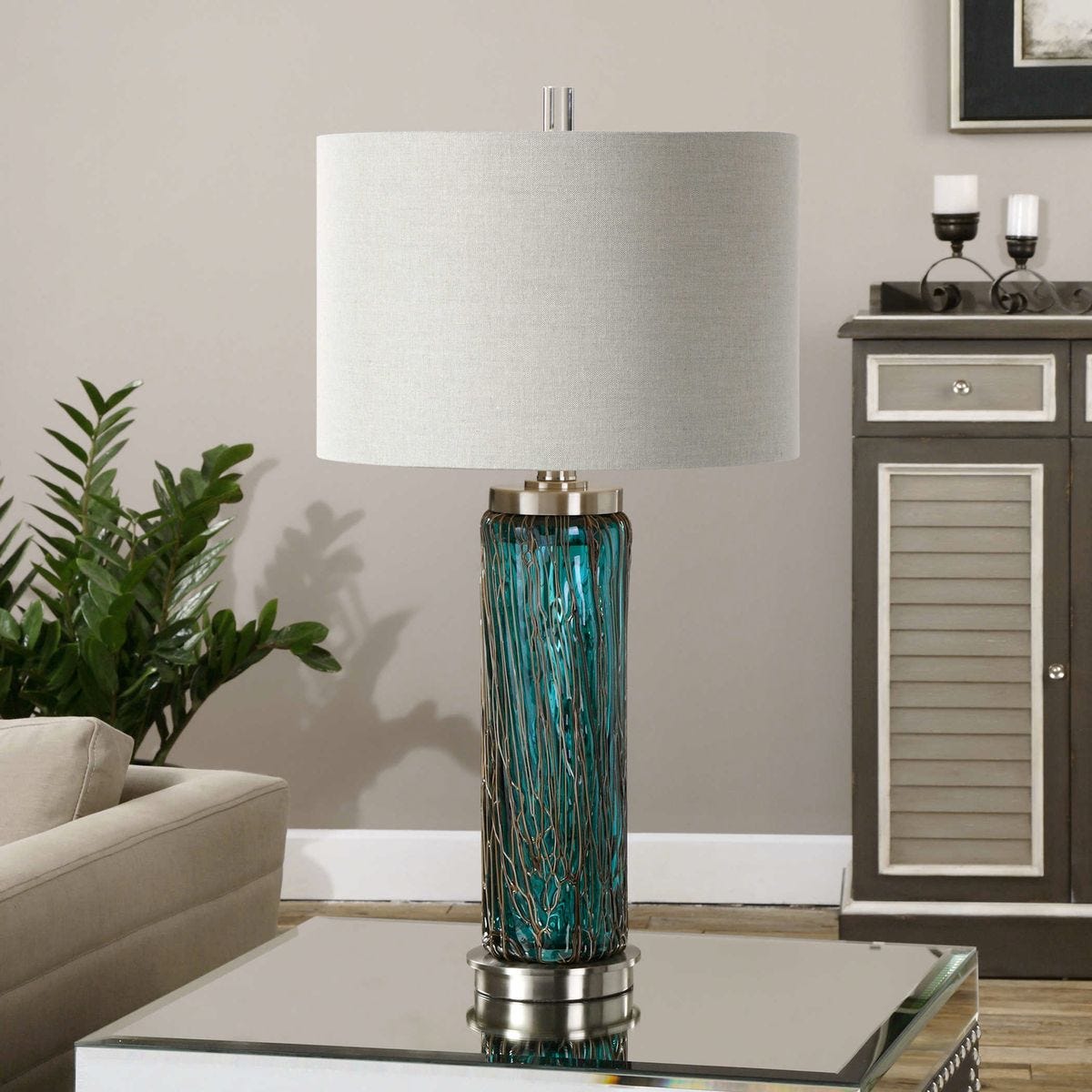 Teal Glass Table Lamp