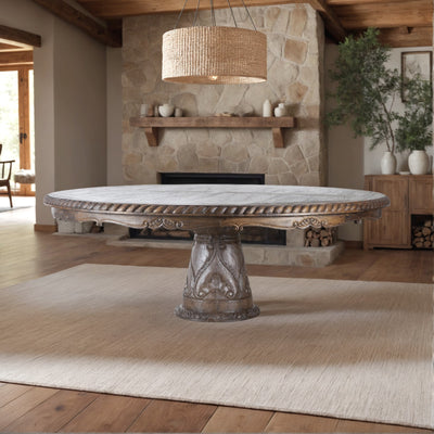 Round 60" Simple Base Dining Table With Apron