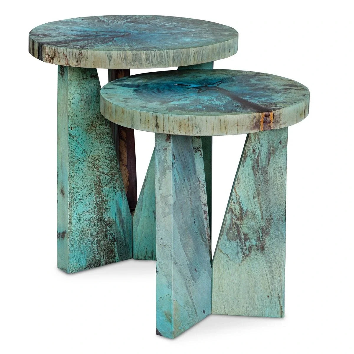 Turquoise Driftwood Nesting Accent Tables | Hill Country Interiors